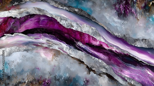 Abstract Purple and Silver Geode Painting Texture