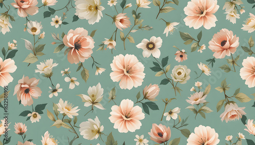 Vintage Floral Pattern in Pastel Colors for Fabric and Wallpaper Design

