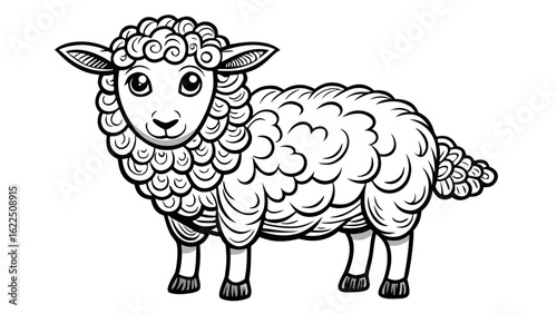 Illustration of a fluffy sheep outline in black and white – stock vector icon in line style 