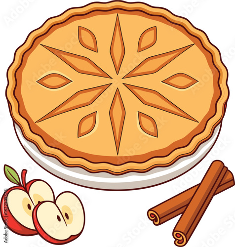Delicious homemade apple pie with fresh apples and cinnamon sticks