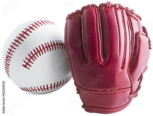 Red Baseball Glove and White Baseball Closeup