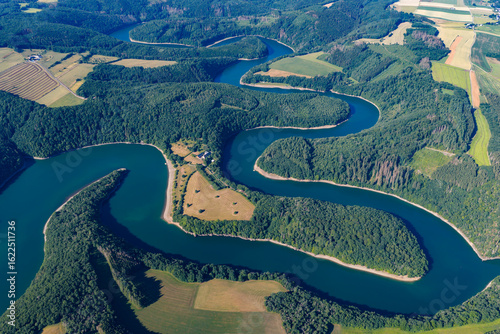 Obraz na plátne Aerial view of Upper Sûre Lake in Luxembourg during summer