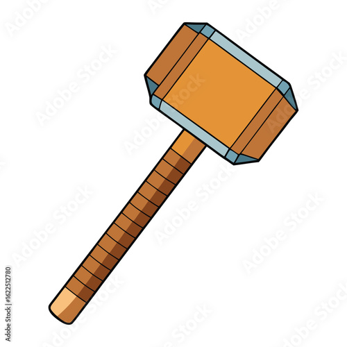 A sledgehammer is a heavy-duty tool with a long handle and large metal head, perfect for demolition, driving stakes, or breaking tough materials with powerful swings.
