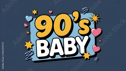 90's  Baby typography with dark blue background.
