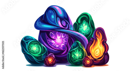 colorful vector image with a very rare stone and fire