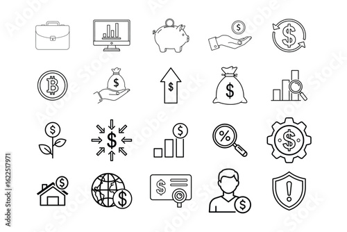 Financial growth and business success icons for modern investment strategies and money management solutions
