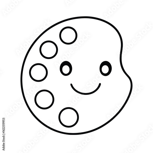 Cute paint palette with happy face and bright paint spots in bold artist theme style