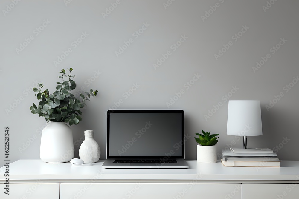 Fototapeta premium Minimalist Digital Workspace with White Desk