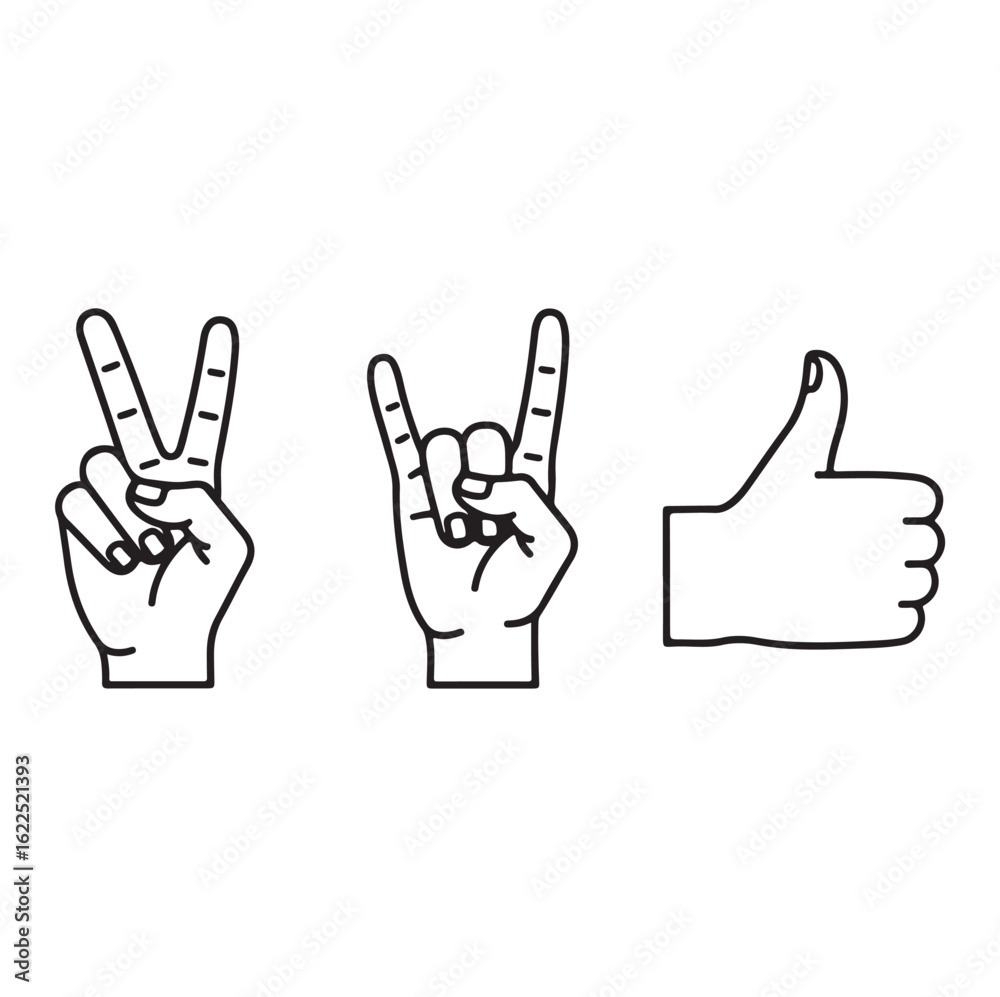 Fototapeta premium Hand Gesture Vector Icons – Peace, Rock, Thumbs, Ai generator