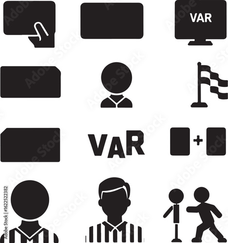 Soccer Game Elements – VAR, Players, and Referee Icons Vector