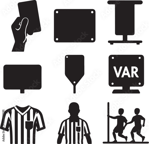 Soccer Game Elements – VAR, Players, and Referee Icons Vector