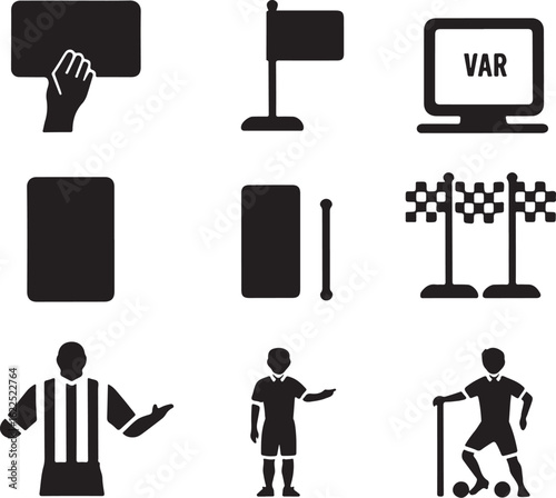 Soccer Game Elements – VAR, Players, and Referee Icons Vector