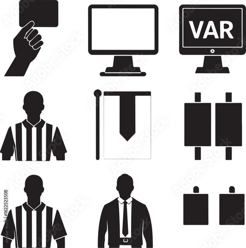 Soccer Game Elements – VAR, Players, and Referee Icons Vector