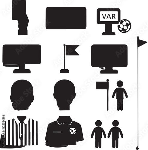 Soccer Game Elements – VAR, Players, and Referee Icons Vector