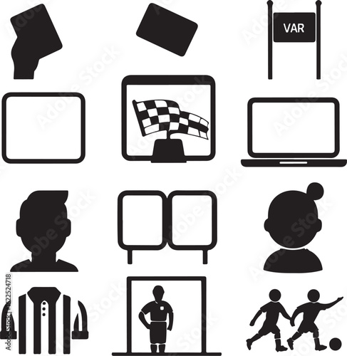 Soccer Game Elements – VAR, Players, and Referee Icons Vector