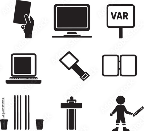Soccer Game Elements – VAR, Players, and Referee Icons Vector