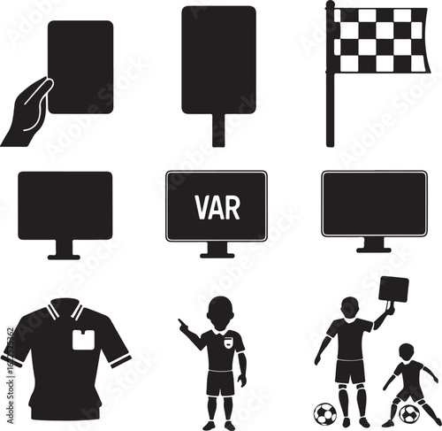 Soccer Game Elements – VAR, Players, and Referee Icons Vector