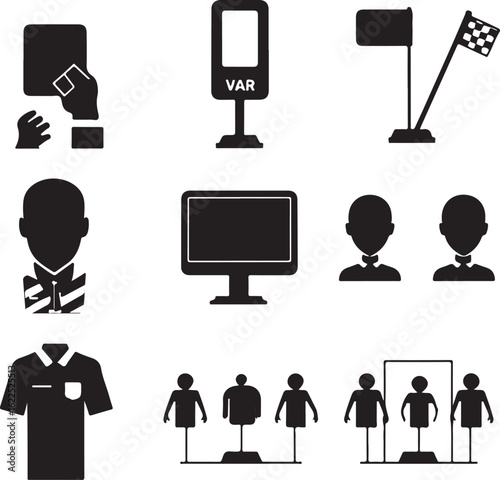 Soccer Game Elements – VAR, Players, and Referee Icons Vector