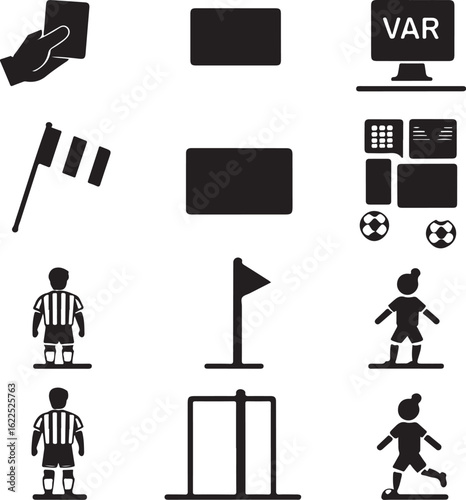 Soccer Game Elements – VAR, Players, and Referee Icons Vector