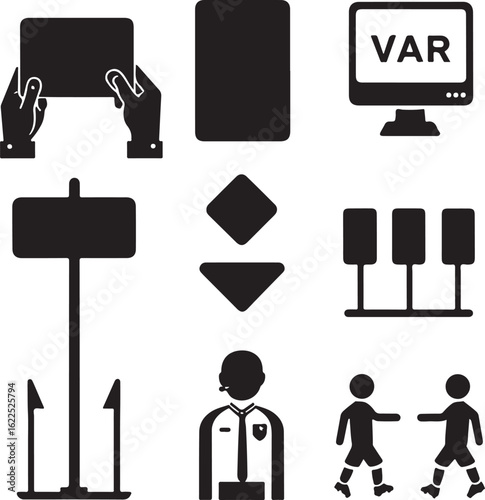 Soccer Game Elements – VAR, Players, and Referee Icons Vector
