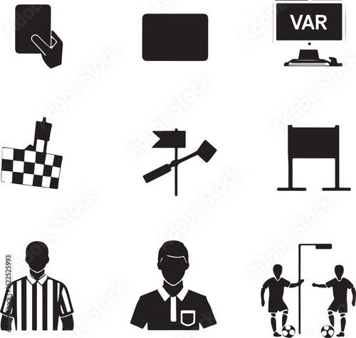 Soccer Game Elements – VAR, Players, and Referee Icons Vector