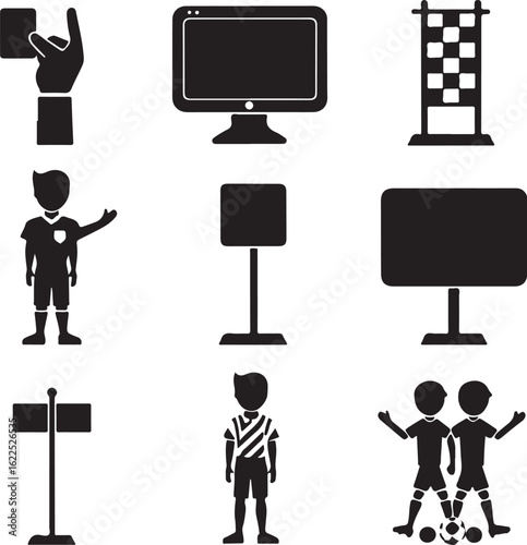 Soccer Game Elements – VAR, Players, and Referee Icons Vector