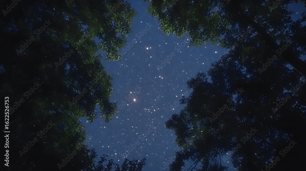 Fototapeta premium Night Sky Through Forest Canopy Starry Night Nature