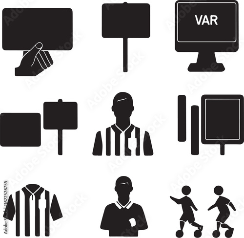 Soccer Game Elements – VAR, Players, and Referee Icons Vector