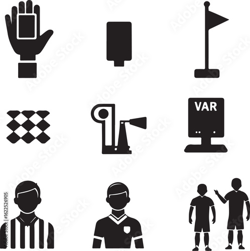 Soccer Game Elements – VAR, Players, and Referee Icons Vector