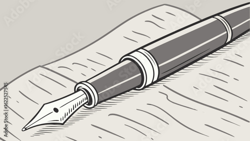Closeup of a fountain pen on paper, ideal for illustrating writing, calligraphy, or the art of crafting stories and messages