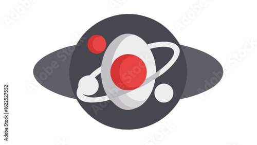 Illustration of a planet with rings and orbiting moons, isolated on white background, showcasing cosmic exploration and astronomical phenomena
