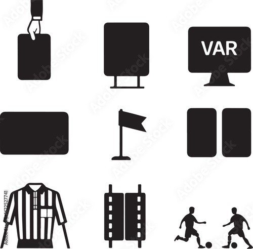 Soccer Game Elements – VAR, Players, and Referee Icons Vector