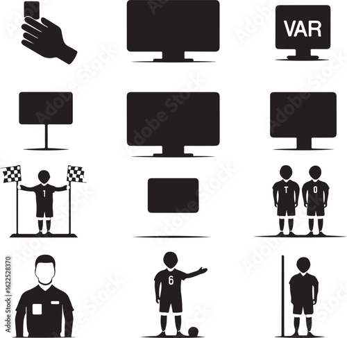 Soccer Game Elements – VAR, Players, and Referee Icons Vector