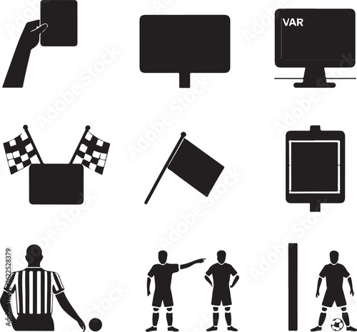 Soccer Game Elements – VAR, Players, and Referee Icons Vector