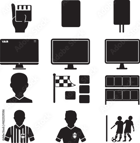 Soccer Game Elements – VAR, Players, and Referee Icons Vector