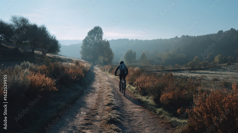 Fototapeta premium Cinematic Outdoor Bike Ride Through Beautiful Countryside Landscape