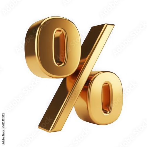 Golden percent sign isolated on transparent background