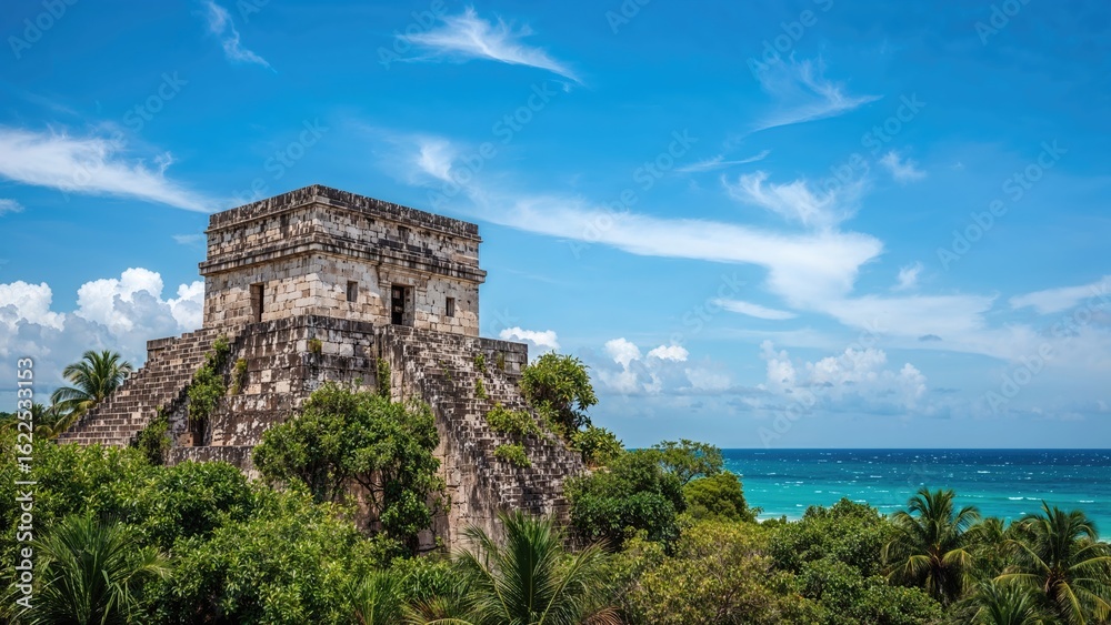 Fototapeta premium Historic stone architecture set against a bright blue backdrop
