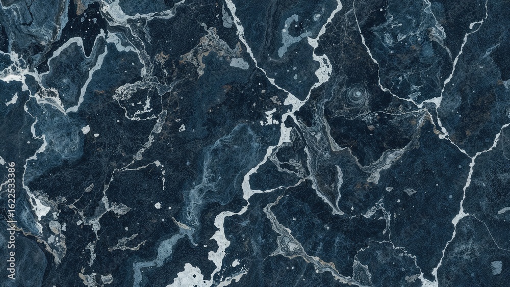 Obraz premium Close-up of natural polished granite marble slab with blue hues, high-resolution grunge stone texture background for tiles.