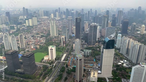 aerial view of skyscrapers and traffic in Jakarta, Indonesia