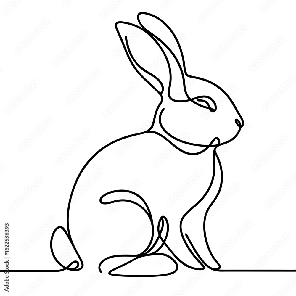 Obraz premium Continuous line drawing of a rabbit in a sitting position