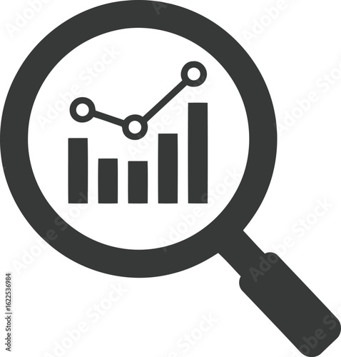 Vector art of magnifying glass focusing on a financial chart representing business analysis and statistical data research for market trends