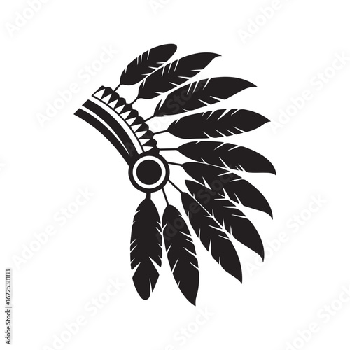 Native American Indian Headdress with Feathers - Silhouette Side View