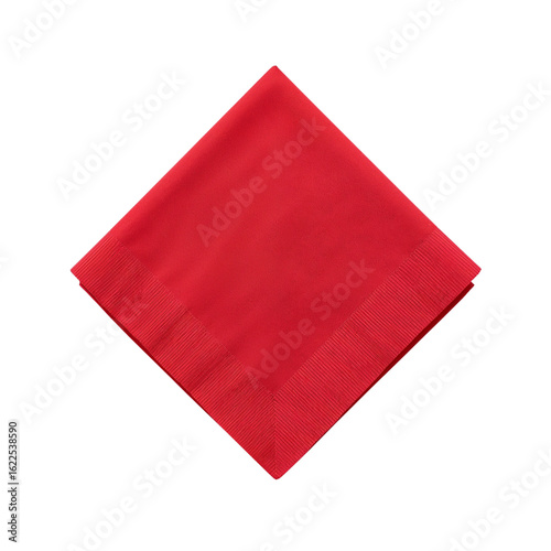 Red napkin folded in a square shape isolated on transparent background