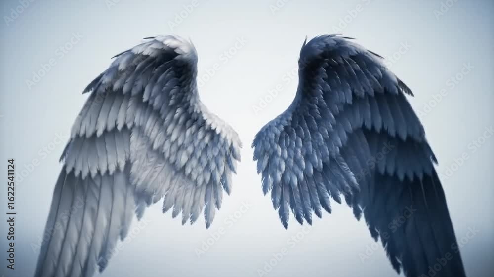 Flapping Angel Wings with Detailed Feathers Transitioning from White to ...