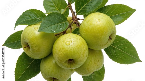 Wallpaper Mural Lush green apples accompanied by leaves on a plain white surface Torontodigital.ca