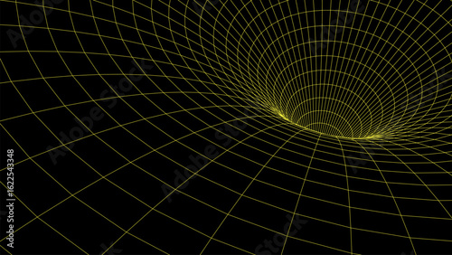 Fototapeta Naklejka Na Ścianę i Meble -  Vector cyber futuristic speed tunnel. Sci-fi yellow wormhole. Abstract 3D wireframe portal with connections lines and dots. Data flow. Technology grid funnel.