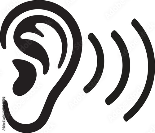 Abstract black and white vector icon of a human ear symbolizing love and sound, perfect for a modern logo design