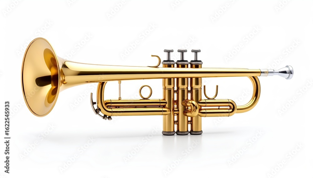 Obraz premium Golden Trumpet Musical Instrument Isolated on White