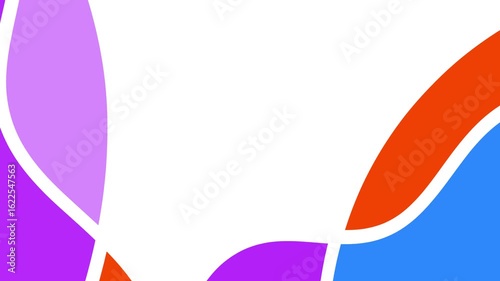 Abstract design with overlapping shapes of vibrant colors on a white background